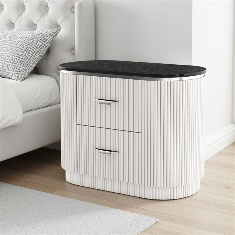 Alda Nightstand w 2 Drawers- Black Stone Top