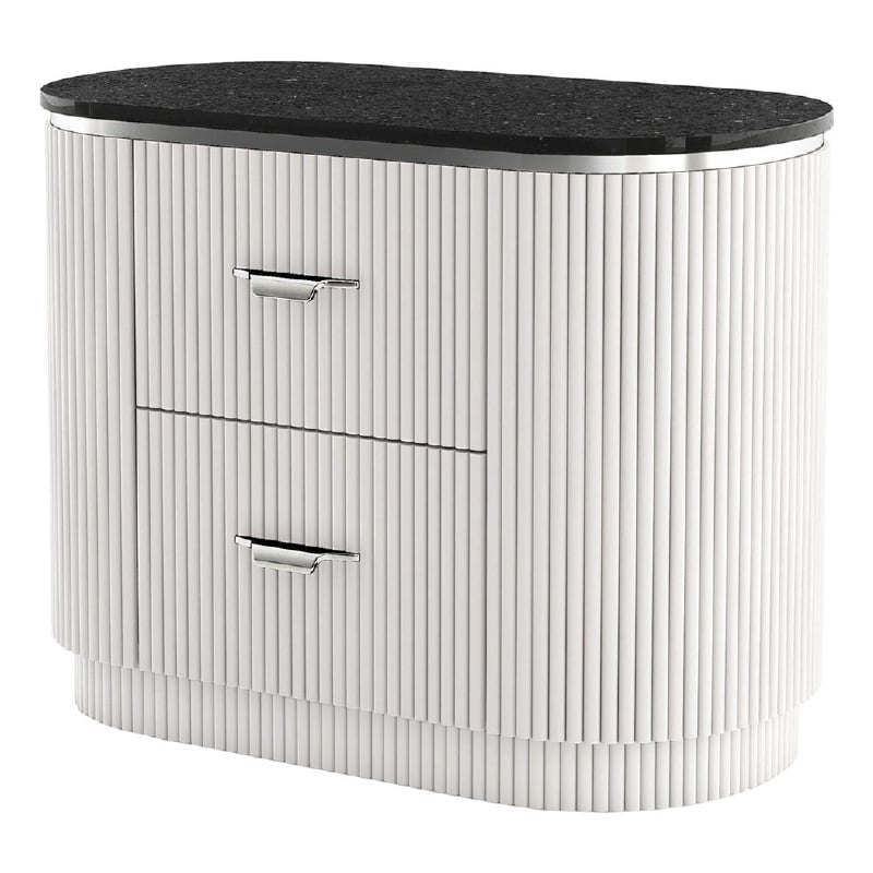 Alda Nightstand w 2 Drawers- Black Stone Top
