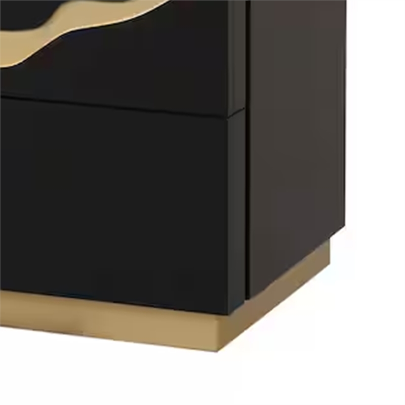 Goldie Nightstand-2 Drawers-Gold and Black Solid Wood-28 Inch