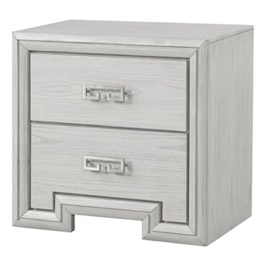 Basil Nightstand-2 Drawers-Rustic White Solid Wood-29 Inch