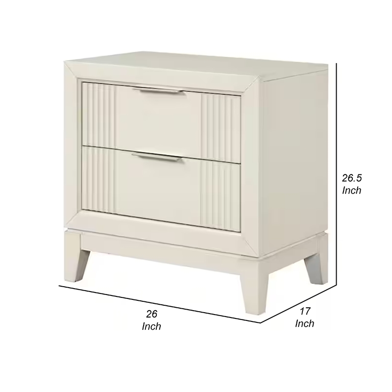 Toi Nightstand- 2 Drawers- Antique White Finished Solid Wood- 27 Inch