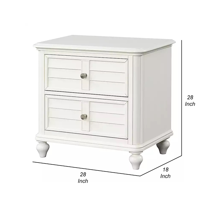 Kyna Nightstand- 2 Drawers- Classic Antique White Solid Wood- 28 Inch