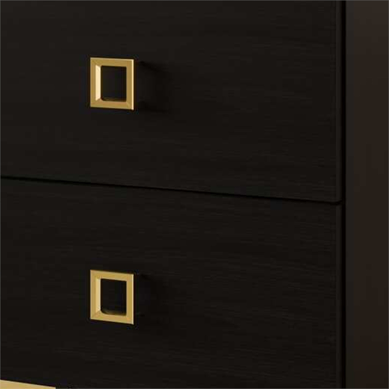 Lati Nightstand-2 Drawers-Black Wood-Gold Metal-24 Inch