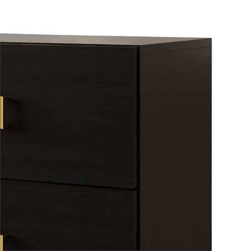 Lati Nightstand-2 Drawers-Black Wood-Gold Metal-24 Inch