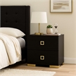 Lati Nightstand-2 Drawers-Black Wood-Gold Metal-24 Inch