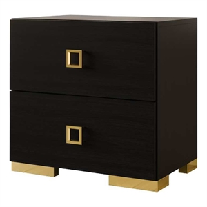 Lati Nightstand-2 Drawers-Black Wood-Gold Metal-24 Inch