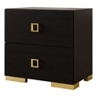 Lati Nightstand-2 Drawers-Black Wood-Gold Metal-24 Inch