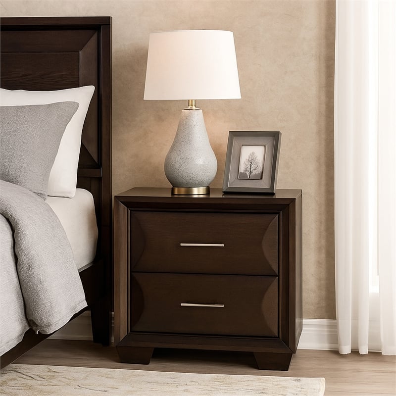 Nitz Nightstand- 2 Drawers- Espresso Brown Solid Wood- 27 Inch