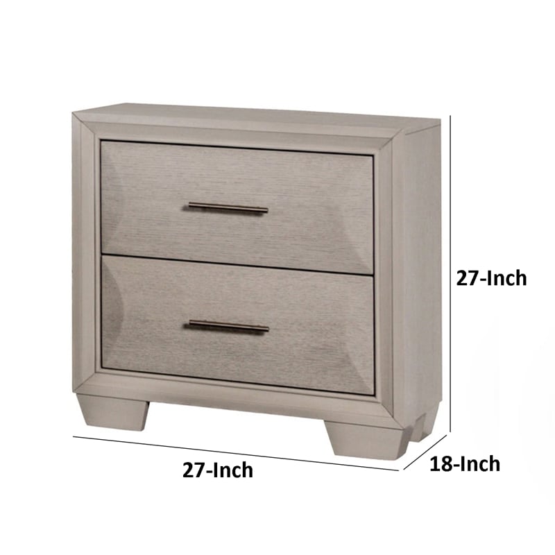 Nitz Nightstand- 2 Drawers- White Solid Wood- Metal Handles- 27 Inch