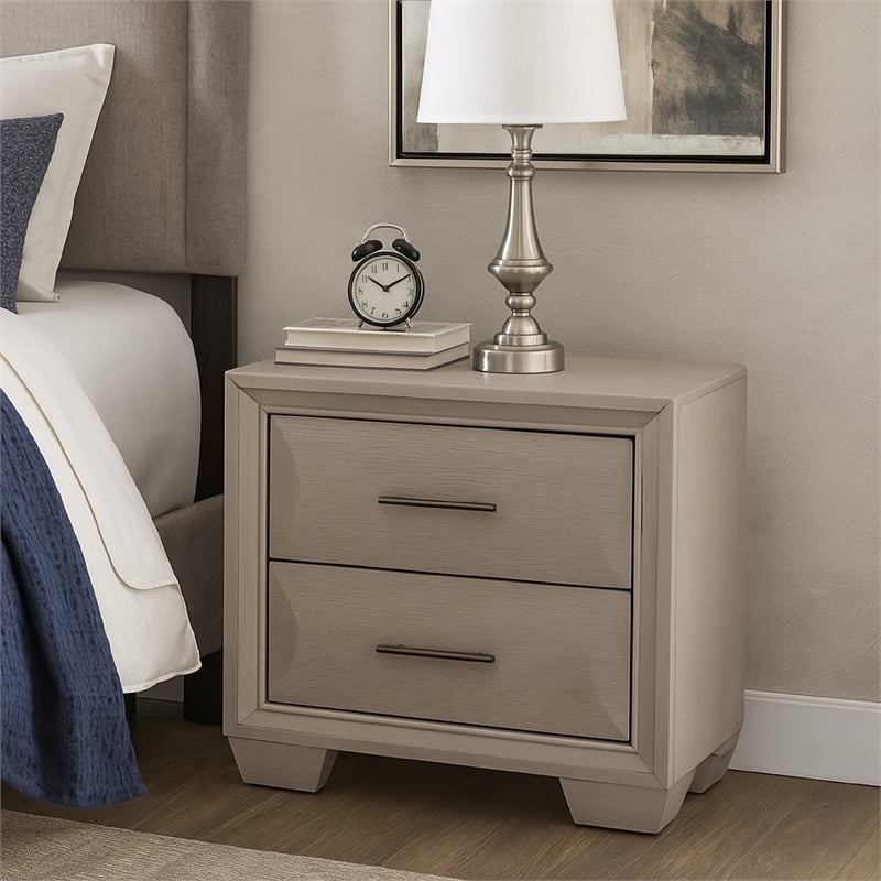 Nitz Nightstand- 2 Drawers- White Solid Wood- Metal Handles- 27 Inch