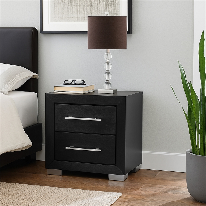 Ashen Nightstand w USB- 2 Drawers-26 Inch
