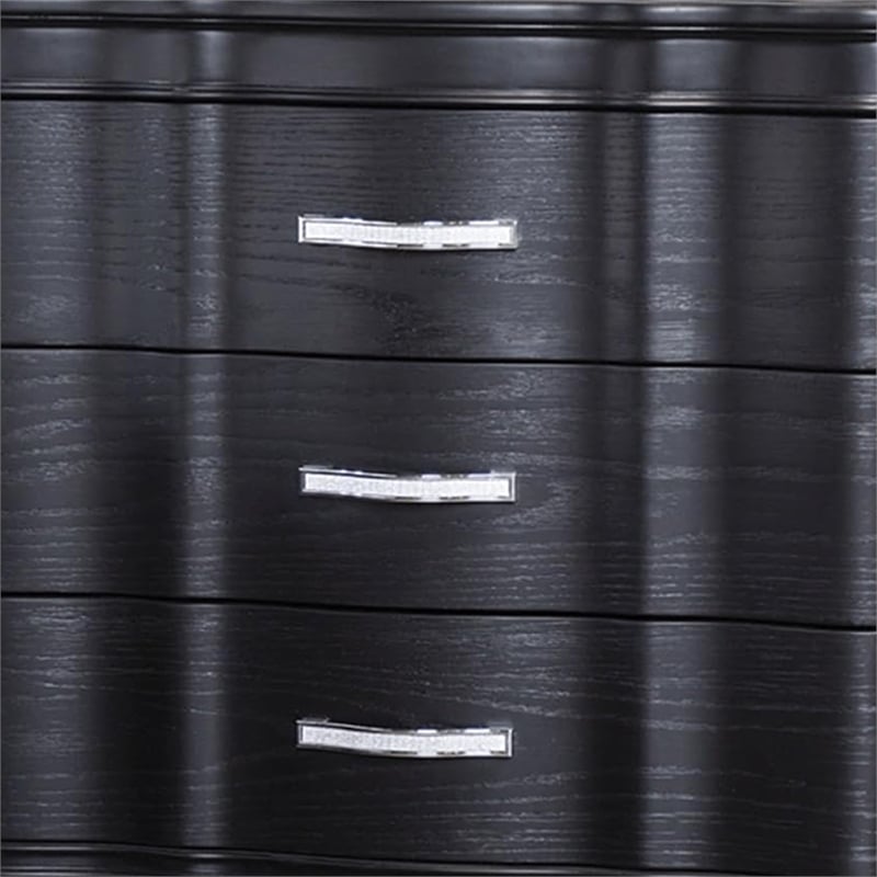 Eleena Nightstand- 3 Drawers- Black Solid Wood- Metal Handles- 28 Inch