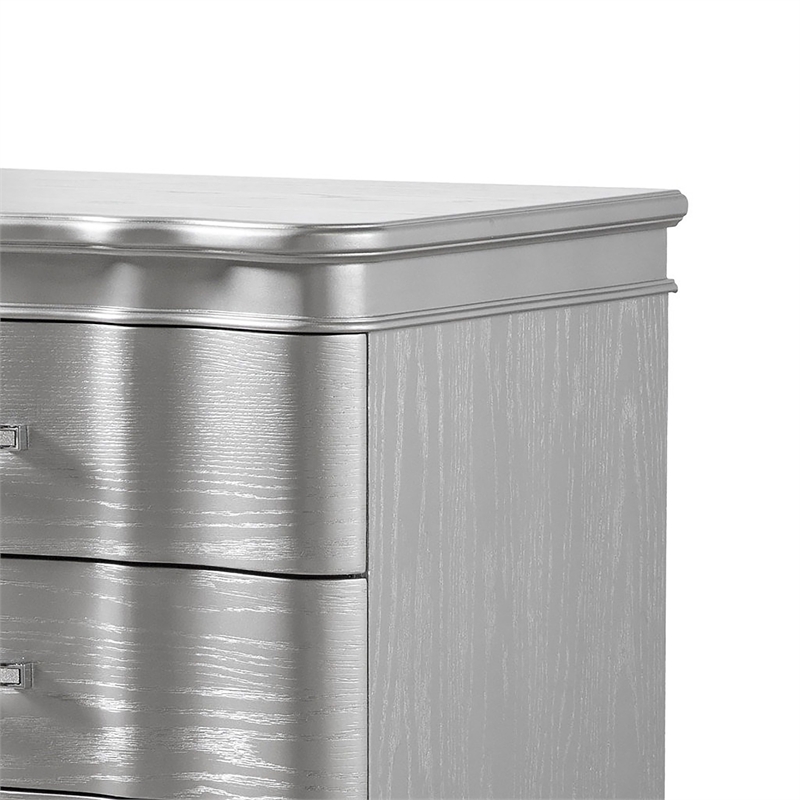 Eleena Nightstand- 3 Drawers- Silver Solid Wood- Metal Handles 28 Inch