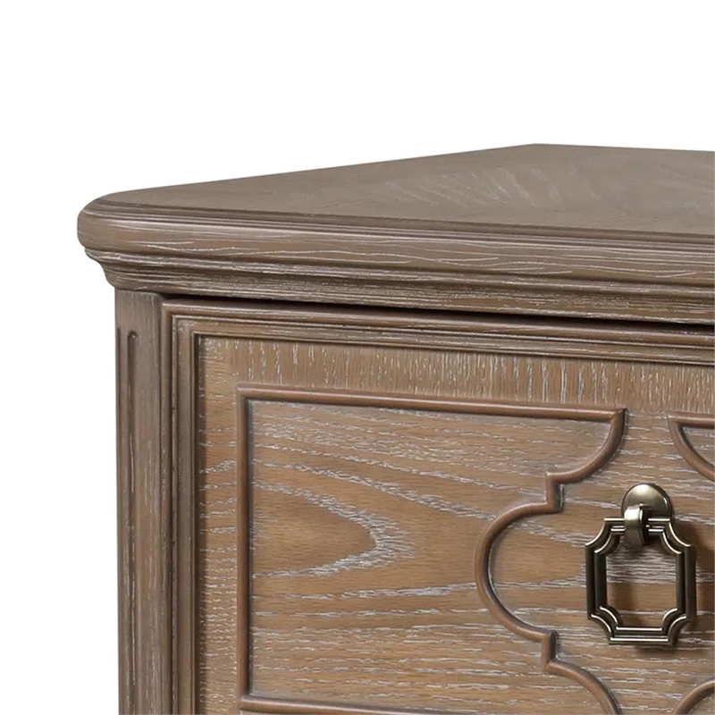 Lyla Nightstand w USB- 2 Drawers- Rustic Oak Solid Wood Frame- 30 Inch