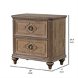 Lyla Nightstand w USB- 2 Drawers- Rustic Oak Solid Wood Frame- 30 Inch
