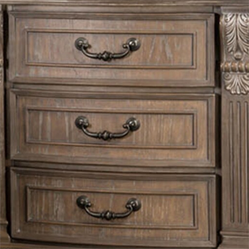Reven Nightstand- 3 Drawers- Weathered Oak Brown Wood- Metal- 31 Inch