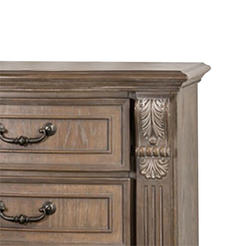 Reven Nightstand- 3 Drawers- Weathered Oak Brown Wood- Metal- 31 Inch