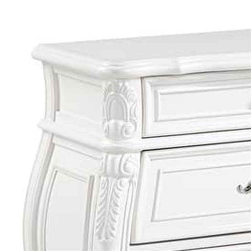 Valena Nightstand- 3 Drawers- White Solid Wood- Metal Handles- 31 Inch