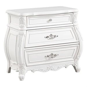 Valena Nightstand- 3 Drawers- White Solid Wood- Metal Handles- 31 Inch