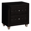 Rea Nightstand- 2 Drawers with Crystal Knobs- Black Velvet Upholstery
