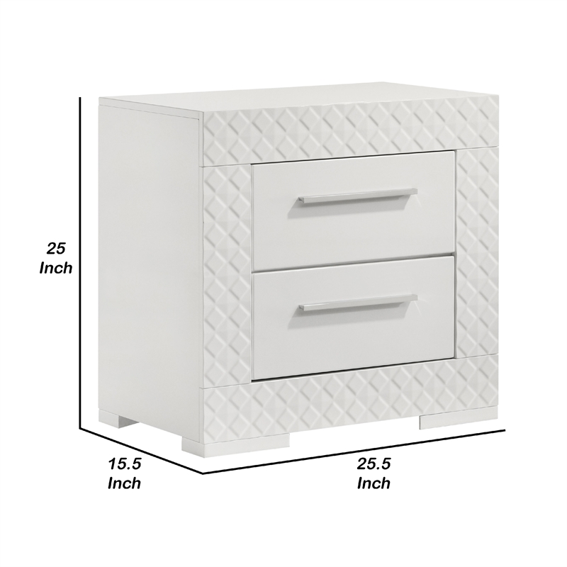 Dema 2 Drawer Nightstand- High Gloss White Textured Trim
