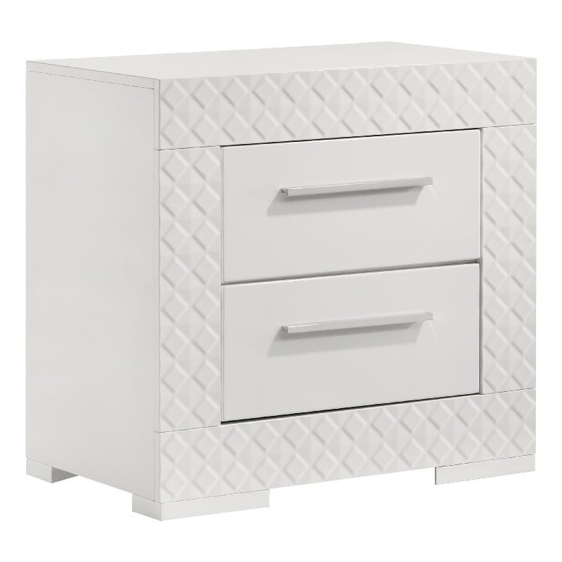 Dema 2 Drawer Nightstand- High Gloss White Textured Trim