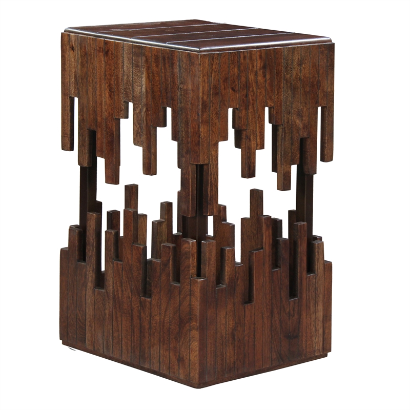24 Inch Accent Side End Table- Brown Acacia Wood- Slatted Square Top