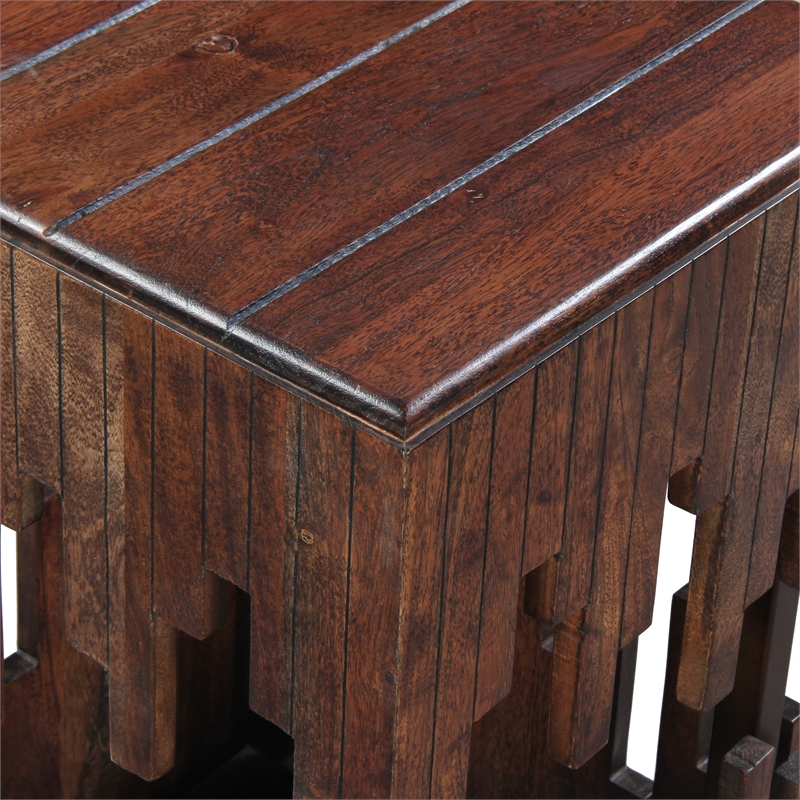 24 Inch Accent Side End Table- Brown Acacia Wood- Slatted Square Top