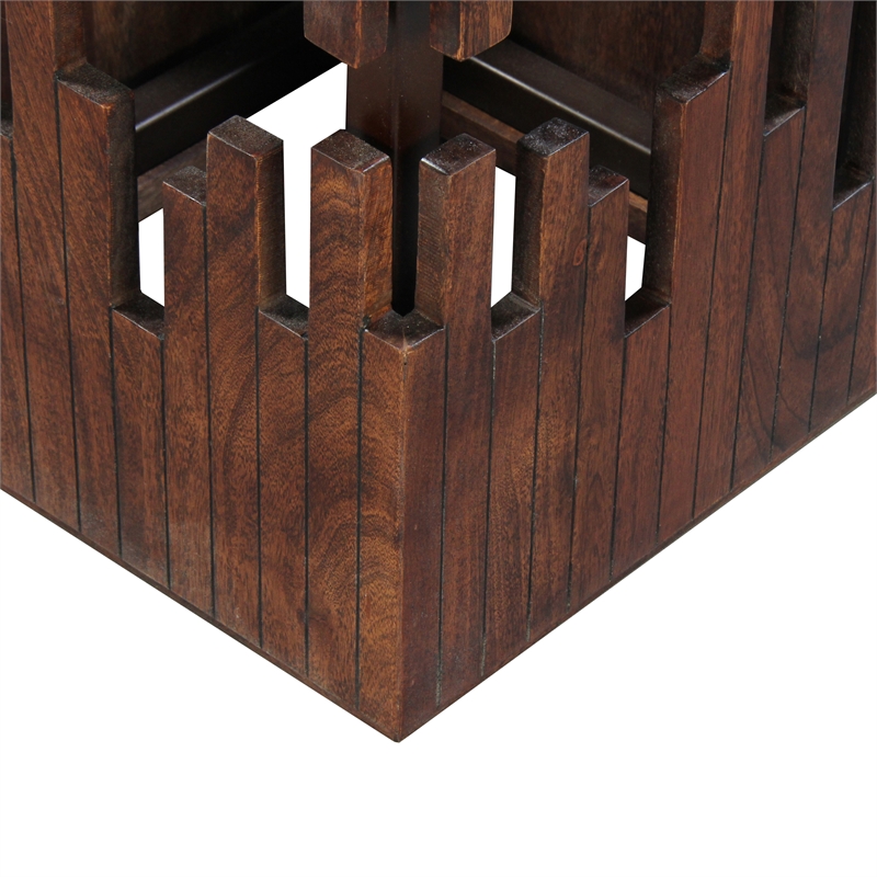 24 Inch Accent Side End Table- Brown Acacia Wood- Slatted Square Top
