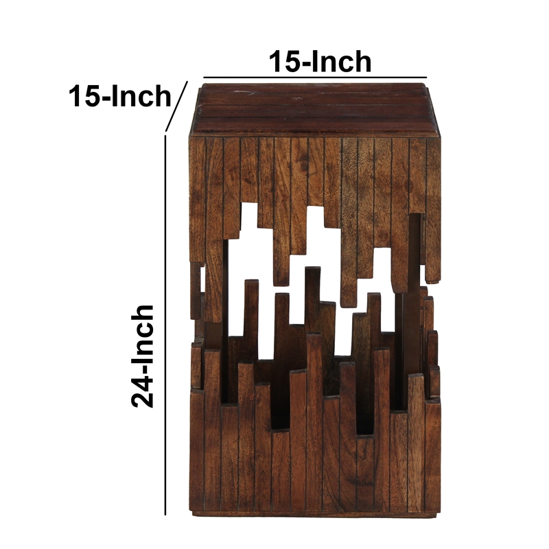 24 Inch Accent Side End Table- Brown Acacia Wood- Slatted Square Top