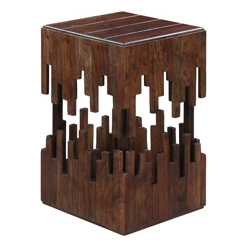 24 Inch Accent Side End Table- Brown Acacia Wood- Slatted Square Top