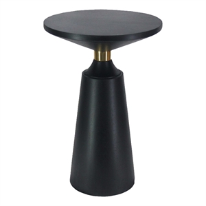 Fawn 20 Inch Side End Table- Black Mango Wood Round Top with Pedestal Base