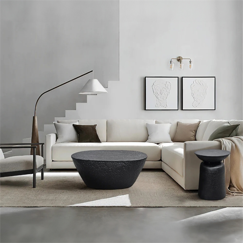 Josi 36 Inch Coffee Table- Matte Black Sculptural Aluminum Frame