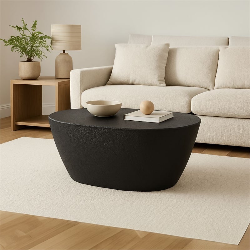 Josi 36 Inch Coffee Table- Matte Black Sculptural Aluminum Frame