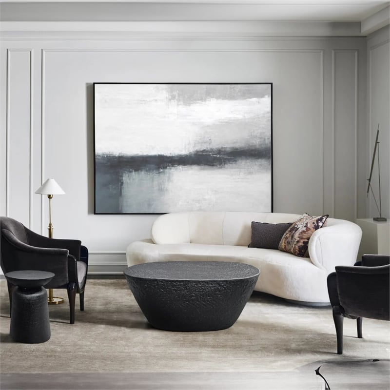 Josi 36 Inch Coffee Table- Matte Black Sculptural Aluminum Frame