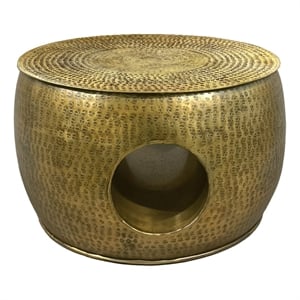 Nala 23 Inch Coffee Table- Low Round Drum Shape with Unique Hollow Center