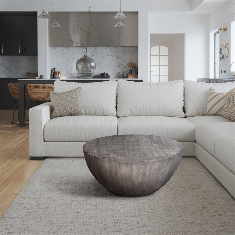 36 Inch Round Coffee Table- Handcrafted Drum Shape