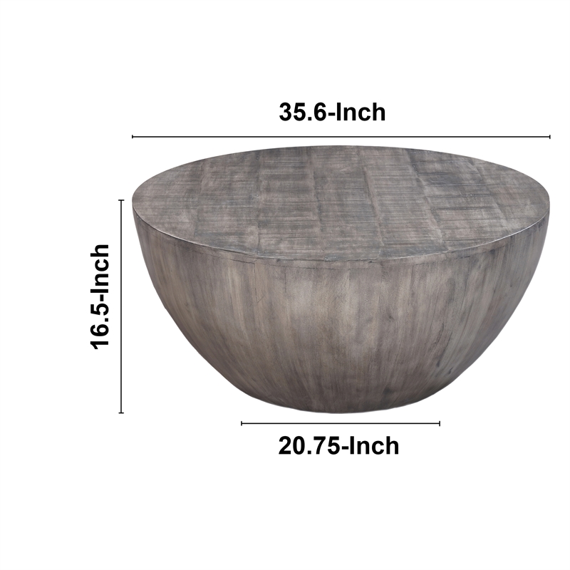36 Inch Round Coffee Table- Handcrafted Drum Shape