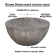 36 Inch Round Coffee Table- Handcrafted Drum Shape