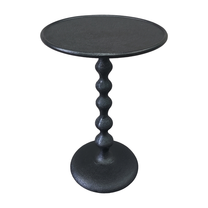 Shae 22 Inch Round Side End Table - Matte Black Aluminum Cast- Hammered Texture