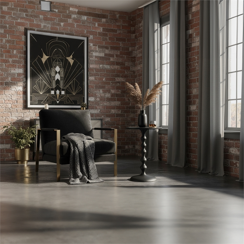 Shae 22 Inch Round Side End Table - Matte Black Aluminum Cast- Hammered Texture