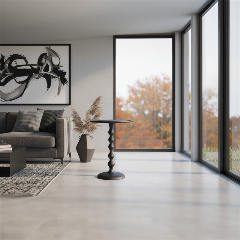 Shae 22 Inch Round Side End Table - Matte Black Aluminum Cast- Hammered Texture