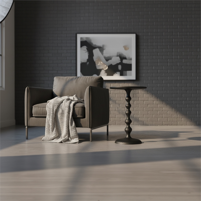 Shae 22 Inch Round Side End Table - Matte Black Aluminum Cast- Hammered Texture