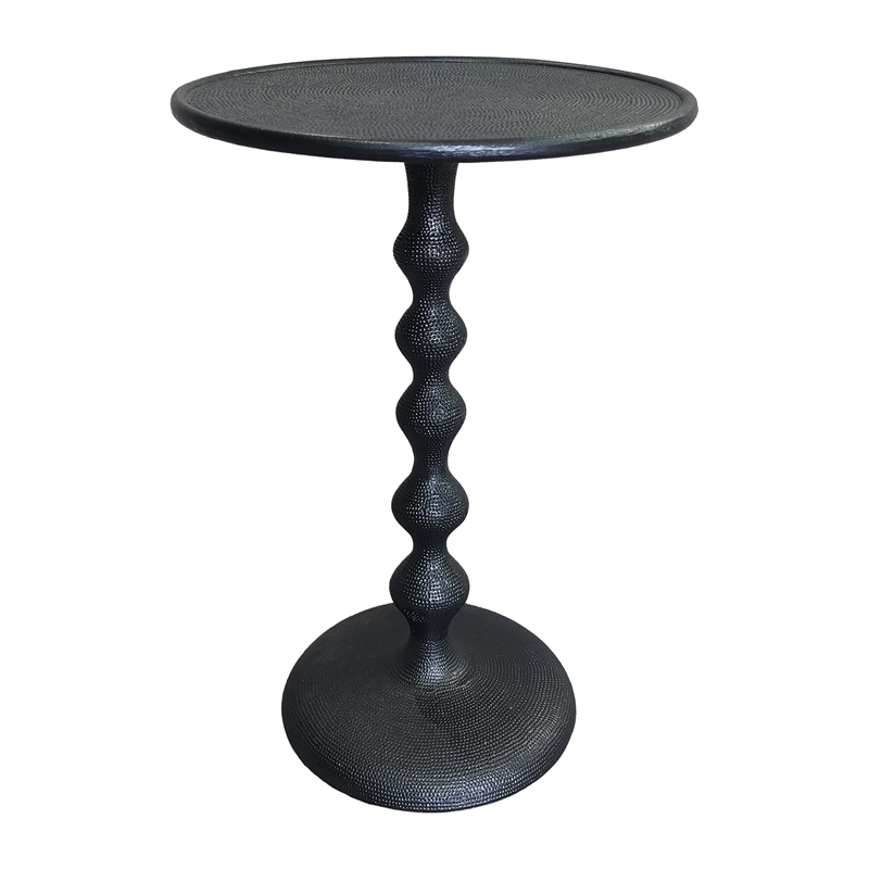 Shae 22 Inch Round Side End Table - Matte Black Aluminum Cast- Hammered Texture