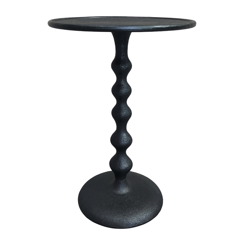 Shae 22 Inch Round Side End Table - Matte Black Aluminum Cast- Hammered Texture
