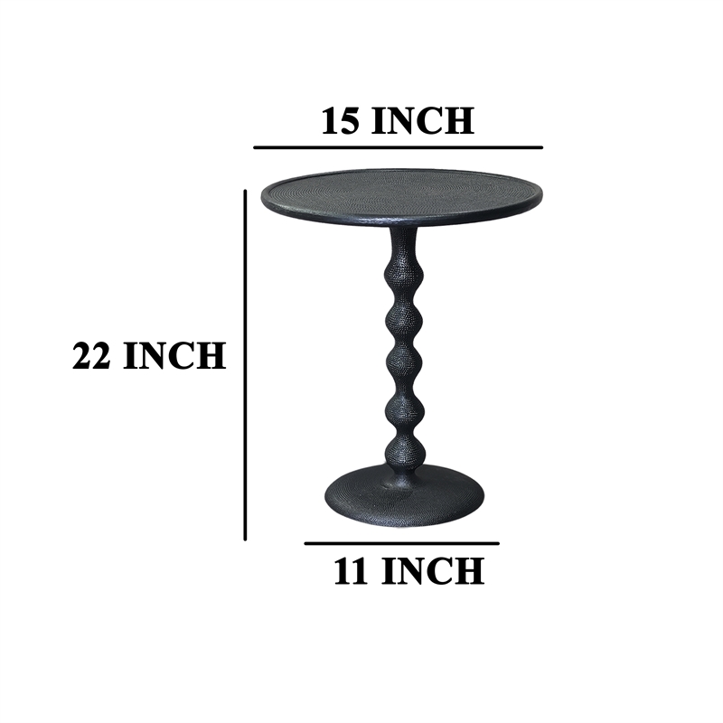 Shae 22 Inch Round Side End Table - Matte Black Aluminum Cast- Hammered Texture