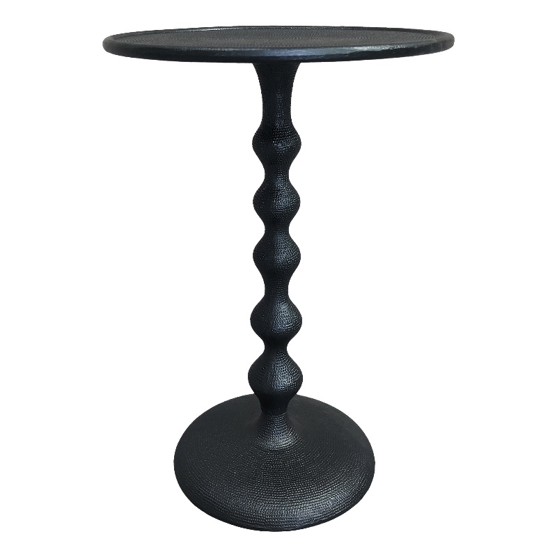 Shae 22 Inch Round Side End Table - Matte Black Aluminum Cast- Hammered Texture