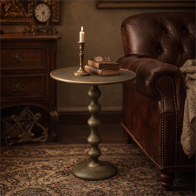 Shae 22 Inch Round Side End Table-Antique Brass Cast Aluminum