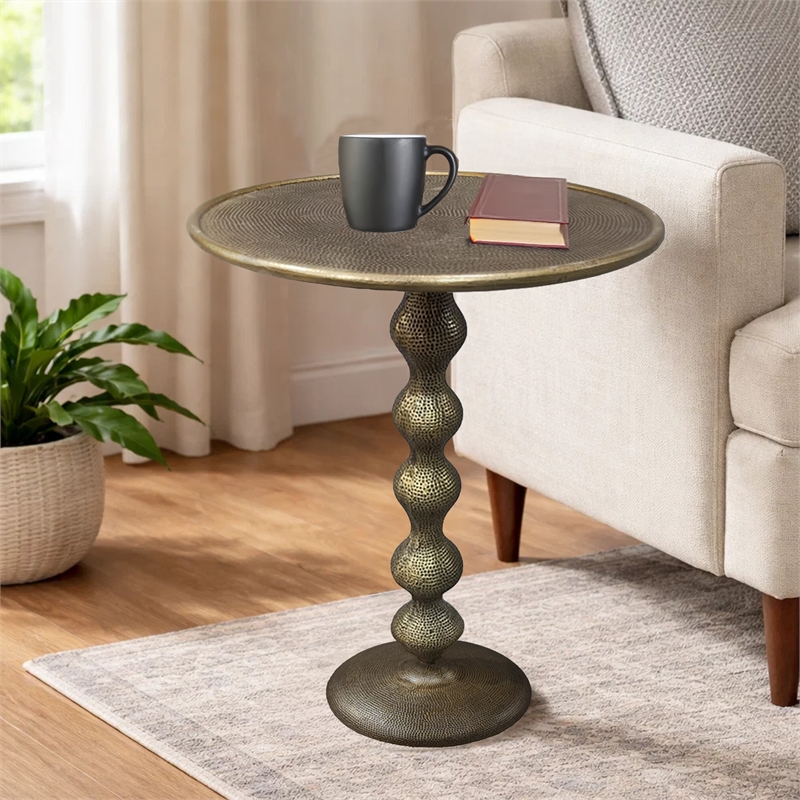 Shae 22 Inch Round Side End Table-Antique Brass Cast Aluminum