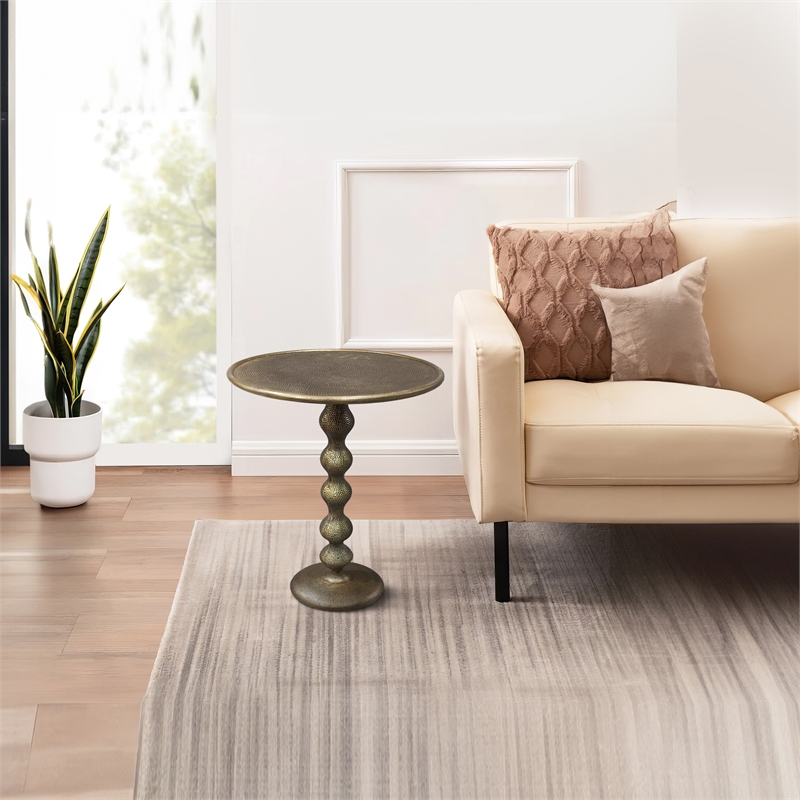 Shae 22 Inch Round Side End Table-Antique Brass Cast Aluminum